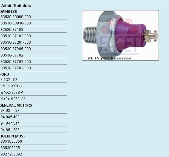 Sensor oil pressure light Eļļas spiediena devējs