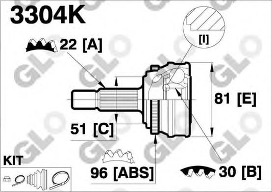 CV joint outer 3304K (GLO)