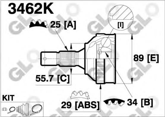 CV joint outer 3462K (GLO)