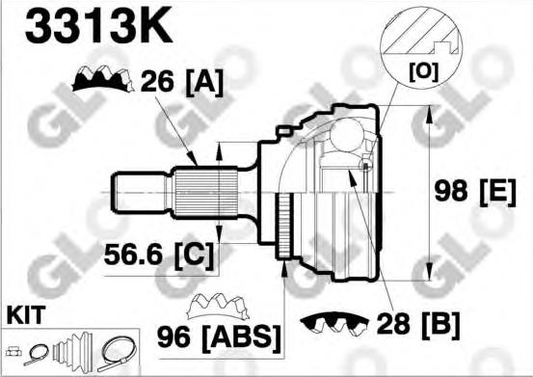 CV joint outer 3313K (GLO)