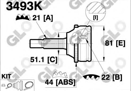 CV joint outer 3493K (GLO)