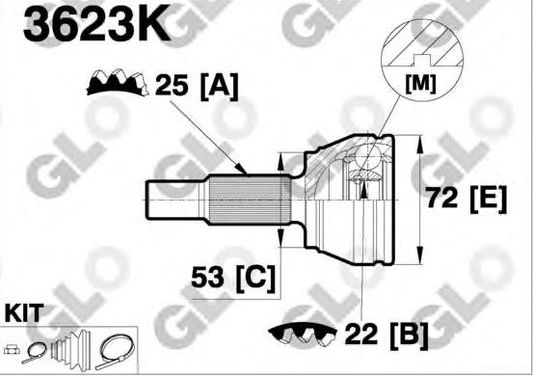 CV joint outer 3624K (GLO)